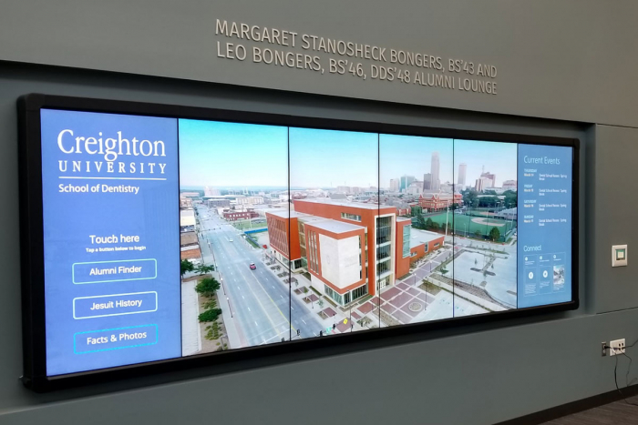 Creighton School of Dentistry alumni lounge video wall