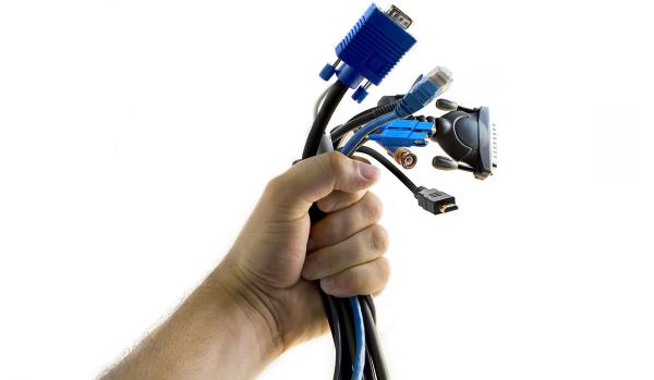 A handful of AV and IP cables - stock photo